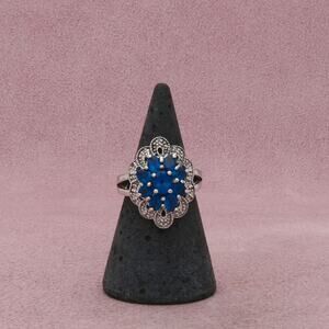 sterling silver blue cz flower ring size 5.75
